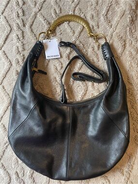 Walter Baker Black Leather Hobo with Gold Braided Handle